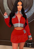 Women Casual Long Sleeve Letter Print Baseball Jacket and Mini Skirt Two-Piece