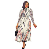Plus Size Women Printed Long Sleeve Loose Dress