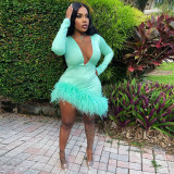 Autumn and winter sexy v-neck fringed dress
