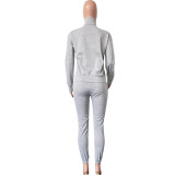 Women's Fashion Solid Hoodies Casual Sports Stand Collar Zip Cotton Two Piece