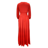 Spring Women'S Round Neck Bohemian Long Solid Dress