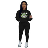 Fall/Winter Plus Size Women'S Print Casual Hooded Two Piece Pants Set Tracksuit