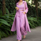 Fall Winter Women'S Chic Trousers Shirt Strap Tank Straight Pants Three-Piece Set