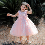 Girls Dress Pink Bow Princess Tutu Bow Mesh Party Dress