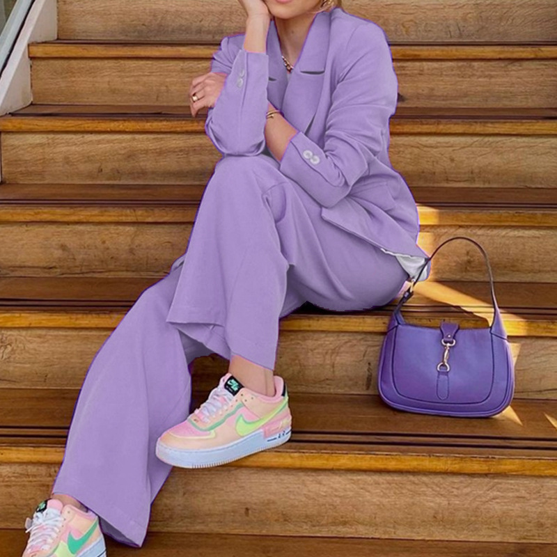 Women'S Fall Fashion Long Sleeve Blazer Straight Pants Two Piece Set