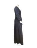 Spring Women'S Round Neck Bohemian Long Solid Dress
