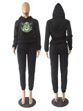 Fall/Winter Plus Size Women'S Print Casual Hooded Two Piece Pants Set Tracksuit