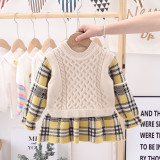 Kids Autumn And Winter Children'S Sweater Baby Girl Plaid Dress