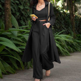 Fall Winter Women'S Chic Trousers Shirt Strap Tank Straight Pants Three-Piece Set