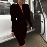 Women'S Fall Winter Women'S Deep V Neck Bodycon Sexy Dress