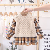 Kids Autumn And Winter Children'S Sweater Baby Girl Plaid Dress
