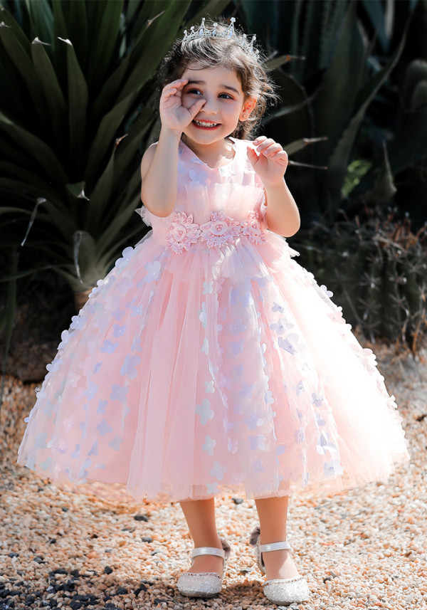 Girls Dress Pink Bow Princess Tutu Bow Mesh Party Dress