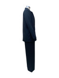 Women Solid Long Sleeve Suit and Wide Leg Pants Two Piece Set