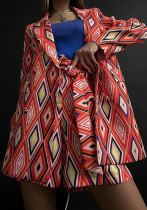 Fall Women Chic Print Blazer And Shorts Two Piece