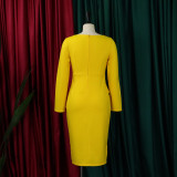 Plus Size African Women Fall Slash Shoulder Elegant Long Sleeve Dress