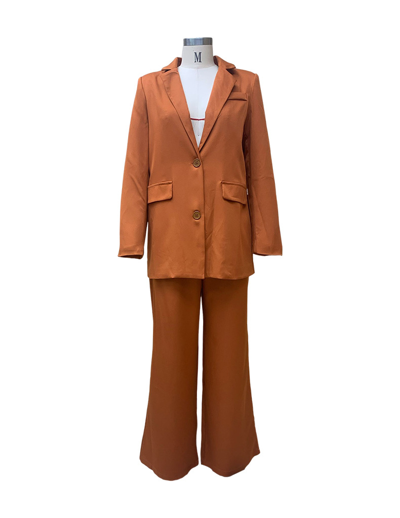 Women Solid Long Sleeve Suit and Wide Leg Pants Two Piece Set