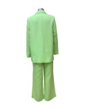 Women Solid Long Sleeve Suit and Wide Leg Pants Two Piece Set