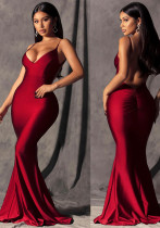 Women Sexy Sleeveless V-Neck Bodycon Long Fishtail Evening Dress Women Sexy Sleeveless V-Neck Bodycon Long Fishtail Evening Dress