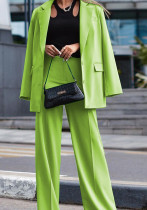 Women Solid Long Sleeve Suit and Wide Leg Pants Two Piece Set