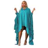 Women's Solid Fall Plus Size Cover Up Irregular Bat Sleeves Dress