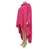 Women's Solid Fall Plus Size Cover Up Irregular Bat Sleeves Dress