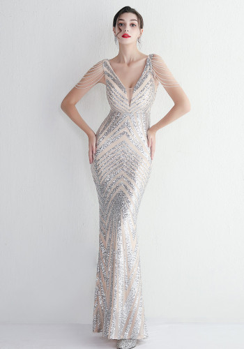 Long Sequins Plus Size Costume Formal Party Evening Dress