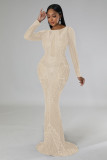 Fashion Autumn Long Dress Beaded Low Back Sexy Evening Dress