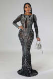 Fashion Autumn Long Dress Beaded Low Back Sexy Evening Dress