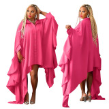Women's Solid Fall Plus Size Cover Up Irregular Bat Sleeves Dress
