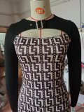 Printed Buckle with Cutout Tight Fitting Bodycon Dress
