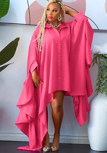 Women's Solid Fall Plus Size Cover Up Irregular Bat Sleeves Dress