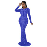 Fashion Autumn Long Dress Beaded Low Back Sexy Evening Dress