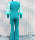 Women'S Autumn Fashion Chic Elegant V-Neck Mesh Patchwork Wide Leg Jumpsuit
