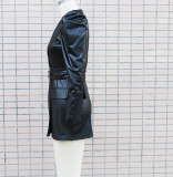 Fall Winter V-Neck Fashion Slim Waist Long Sleeve Faux Leather Dress With Belt