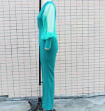 Women'S Autumn Fashion Chic Elegant V-Neck Mesh Patchwork Wide Leg Jumpsuit