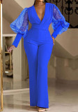 Women'S Autumn Fashion Chic Elegant V-Neck Mesh Patchwork Wide Leg Jumpsuit