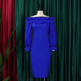 Plus Size Women Fall Off Shoulder Off Shoulder Long Sleeve Bodycon Dress