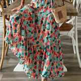 Fall Women V-Neck Long Sleeve Printed Loose Maxi Dress