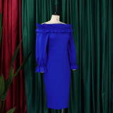 Plus Size Women Fall Off Shoulder Off Shoulder Long Sleeve Bodycon Dress