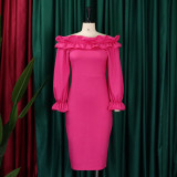 Plus Size Women Fall Off Shoulder Off Shoulder Long Sleeve Bodycon Dress