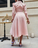 Elegant Women'S Turndown Collar Carrer A-Line Dress With Belt