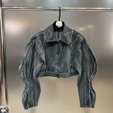 American Retro Top Autumn Turndown Collar Long Sleeve Denim Coat