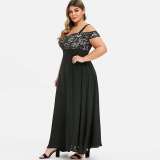 Spring/Summer Plus Size Off Shoulder Flower Lace Sling Chiffon Dress