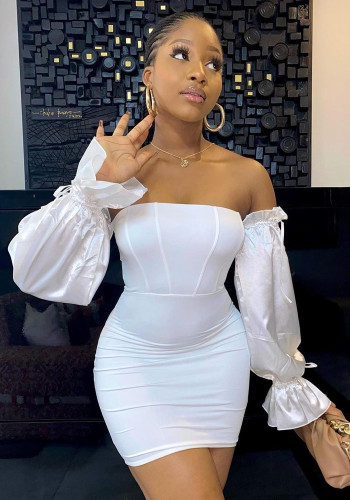 Women's Patchwork Long Sleeve Lace-Up Dress