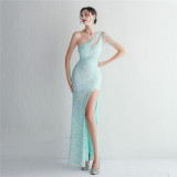 Plus Size Beauty Elegant Sequins Slit Formal Party Evening Dress