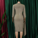 Women's Fall/Winter Solid ol Chic Career Ruched Belted Midi Dress