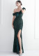 Elegant Sequin Ruffled One Shoulder Slit Prom Dress Slim Fit Fishtail Formal Party Evening Gowns