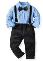 Boys solid color shirt striped trousers gentleman suit