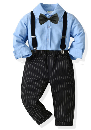Boys solid color shirt striped trousers gentleman suit