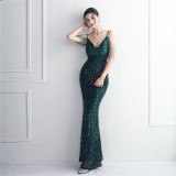 Elegant Chic Beading Straps Party Sequin Prom Dress Long Formal Party Gown Slim Evening Dress